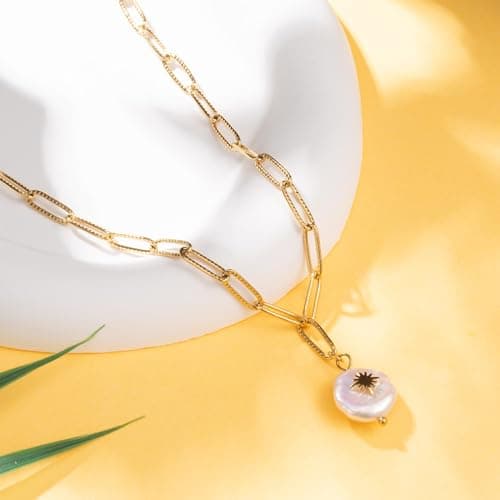 Collier Or Joo&Rind pour Femme, Chaîne Acier Inoxydable Perle Plaqué Or 18k, Bijoux Bohème Cadeaux Femmes