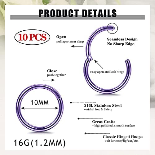 Adramata Nez Anneaux Piercing Cartilage pour Femmes Hommes Élégants Accessoires de ModeSeptum Tragus Piercing Boucles d'