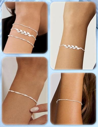 MOGASA Bracelet Argent Sterling 925 Femme Empilable Bijoux Réglable pour Femme Filles Œuvres d'Art Empilable Vaguement O