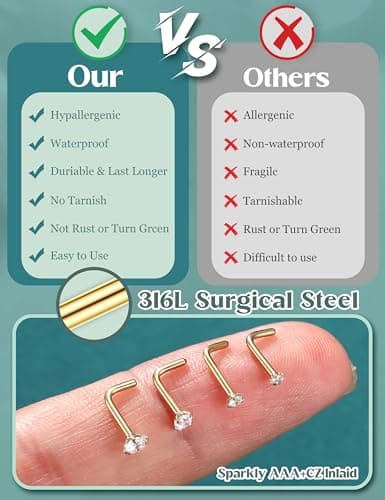 Diamday hypoallergénique piercing nez 20G 18G helix tragus conch septum anneaux Or argentجهاديل