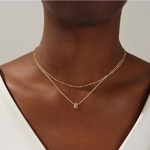 Collier DOUBLE TINGN Or 14K, Pendentif PERSONNALISÉ Lettre A-Z, Idée CADEAU Anniversaire Fille, Fête des Mères, Saint Va