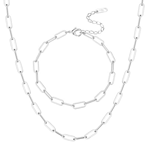 Colliers et bracelet acier inoxydable plaqué or 18k bijoux femme empilable recyclé — Argent
