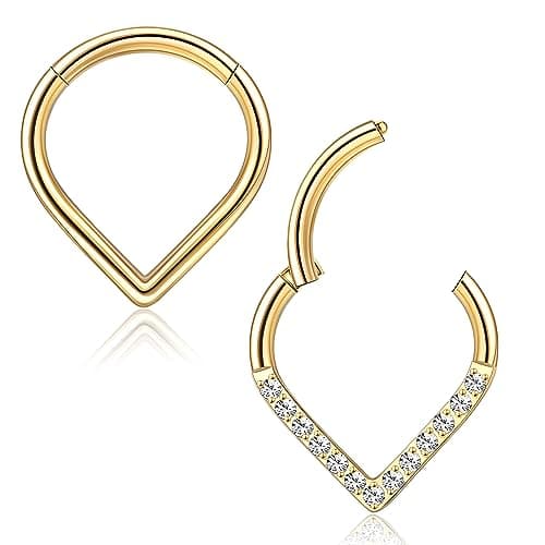 Adramata G23 Titane Septum Piercing pour Femme et Homme - Hypoallergénique et Sécuritaire - Piercing Nez Teardrop et Hin — Or