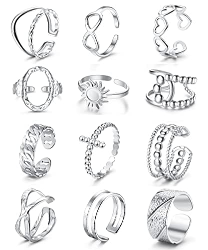 Adramata Acier Inoxydable Bague Retro Vintage Reglable Or Argent Femme Ouverte Recyclée Éléganteumeconomique — Argent