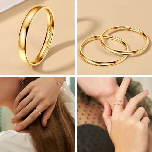 Adramata 3 Pièces Bague Femme Acier Inoxydable Empilable, Plaqué Or 14 Karats, Minimaliste pour Femmes Filles, Idéale po