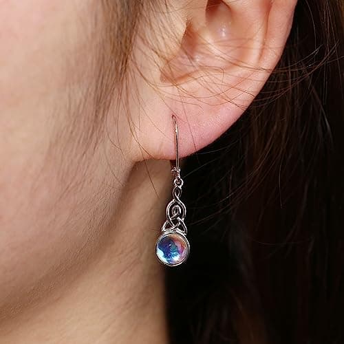 Adramata Boucles d'Oreilles Argent Sterling 925 pour Femmeuspendues en Pierre de Lune - Vintage Fantaisie - Cadeau Recyc