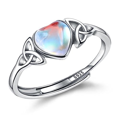 Bague Adramata Femme Argent 925 Pierre de Lune Ouverte Reglable 18 Carats Blanc Recycled Lage 100 — Cœur