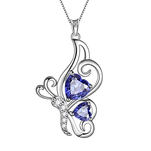 Collier cœur papillon femme argent sterling 925 pendentif papillon pierre de naissance — Argent