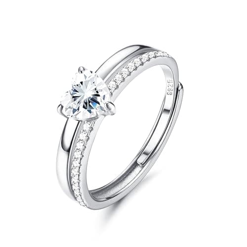 Adramata Bague Coeur Brillant CZ Plaqué Or 18K Femme Empilables Alliance Mariage Bague Promesse Reglable Pied 100 Recycl