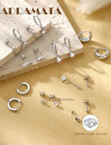 Adramata Boucles d'Oreilles Femme Or Argent Acier Inoxydable 8Pairs Or Argent Piercings Boucles d'Oreilles Femme Clous T