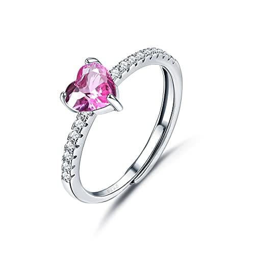 JeweBella Bague Femme Argent 925 Zirconium Élégant Coeur Reglable Amitié Fiançailles Mariage Alliance Anniversaire Bijou — B:rose Rouge