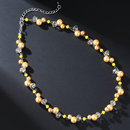 F LU AUTOMNE Collier Perle et Cristal Femme Argent Bijoux Bohème Cadeau Fête Mères