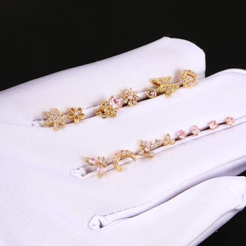 Milacolato Piercings Nez Femme Or Acier Inoxydable CZ Anneaux de Nez Argent Coeur Papillons Clous de Nez Bijoux 14Pièces