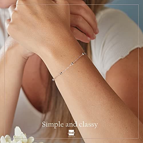 Amberta Bijoux - Bracelet en Argent 925 - Chaîne Maille Singapour et Boules - Largeur 1,4/4 mm - Longueur 18/19 cm