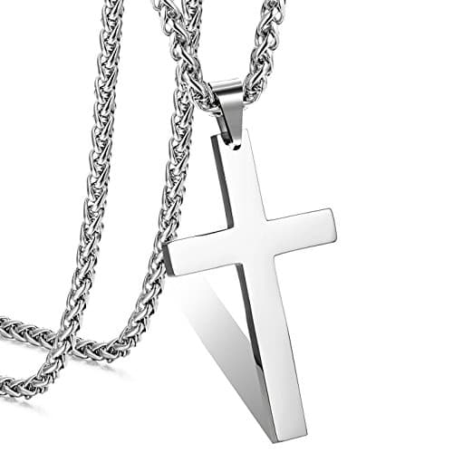 Collier Croix Femme Homme Religieux Argent Acier Inoxydable 61cm Longue Recyclé Standard 100