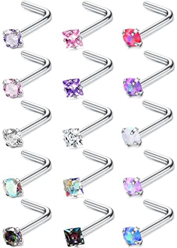 Milacolato Piercing Nez en Acier Inoxydable pour Femme Homme | Anneau Hypoallergénique 18G | Bijoux Nez Anneau Droit 15P — Anneau de nez en forme de L