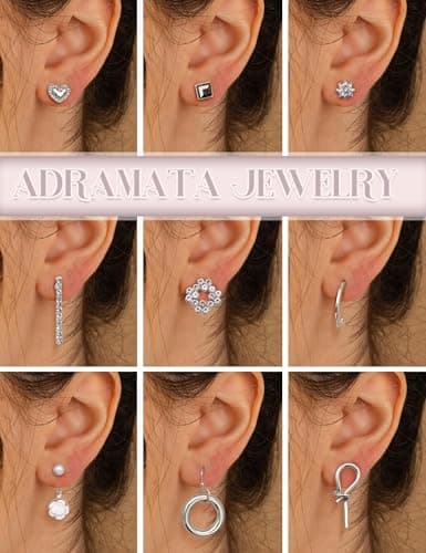 Adramata Or Argent Boucles d'Oreilles Créoles Longues Gland pour Femme Lot 90 Paires Assorties CZ Perle Recycled Standar