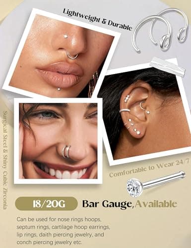 Set Kit Piercings Nez 19 Pièces Or Argent Hypoallergéniques