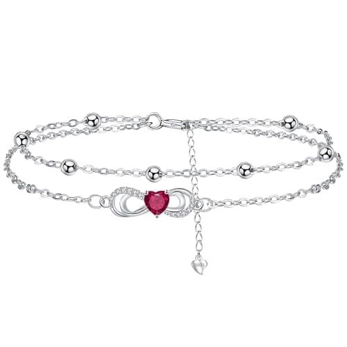 Bracelet Argent Sterling 925 Yinsen Femmes Reglable Cadeau Noël Anniversaire Fête des Mères Maman — argent-rouge