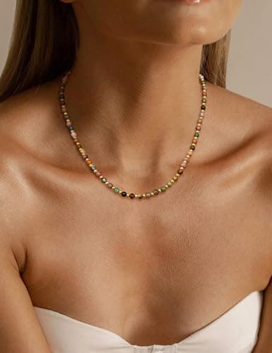 Adramata Pierre Naturelle Femme Collier Boho Ajustable Plaqué Or 5mm