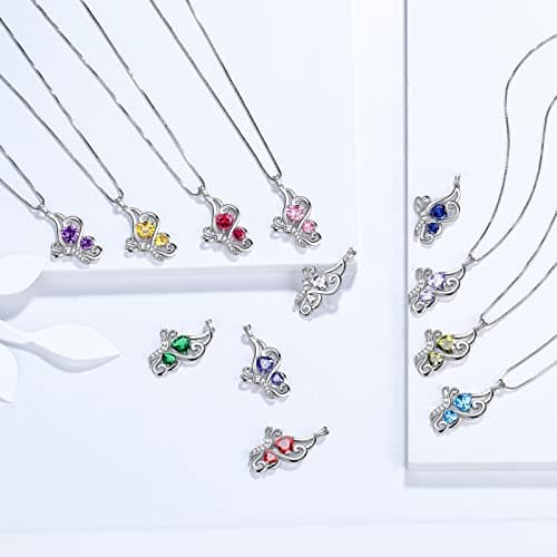 Collier cœur papillon femme argent sterling 925 pendentif papillon pierre de naissance