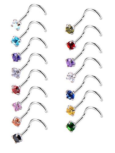 Mudder Anneaux de Nez Courbés en Acier Inoxydable Oxyde de Zirconium pour Corps, 15 Pièces, 15 Couleurs