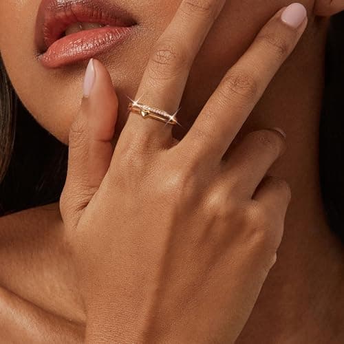 Adramata Bague Argent 925 Femme Reglable Cligée Or 14K Empilablediamond Feminine Bague de Fiancailles Promesse Mariage B