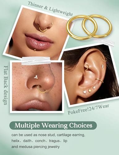 CASSIECA Piercing Nez Acier Chirurgical pour Femme Homme 6/8/10MM Rond CZ Anneau 18/20GSeptum Piercings