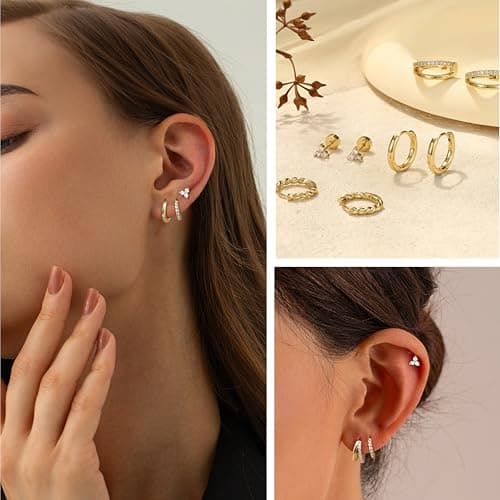 Adramata Boucles d'Oreilles Femme Plaqué Or 14K/Argent - Piercings Tragus, Helix & Creoles 100% Recyclé