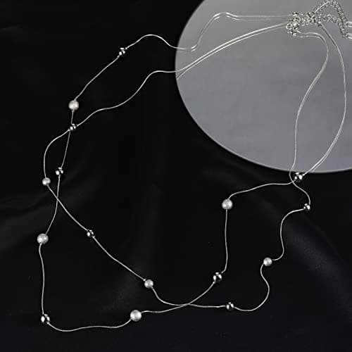 FULU Élégance Collier Long en Argent pour Femme Bijou de Mode à Double Pendentif en Perles de Cristal Cadeau pour Femmes