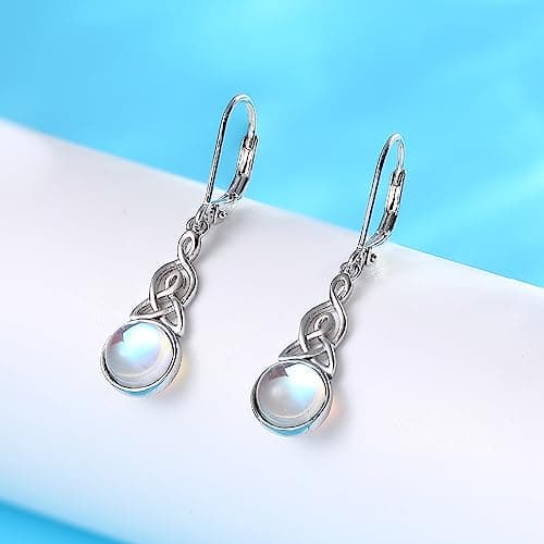 Adramata Boucles d'Oreilles Argent Sterling 925 pour Femmeuspendues en Pierre de Lune - Vintage Fantaisie - Cadeau Recyc