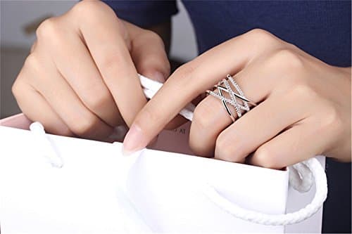 BROWOL Femme Mode Anneaux Argent Fin 925 Hypoallergéniques Cloutés Réglables Réoghnes Franchir Ligne Forage