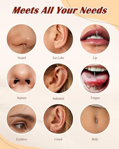 LOLIAS 16G 18G Piercing Aiguilles en Acier Inoxydable pour Oreille Nez Lèvre | Outil Fil d'Insertion sans Filetage | Kit