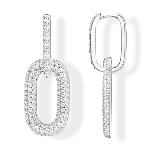 Milacolato Boucles d'Oreilles Convertibles Argentées avec Pavé de Zircon pour Femme Créoles Géométriques Plaquées Or 14