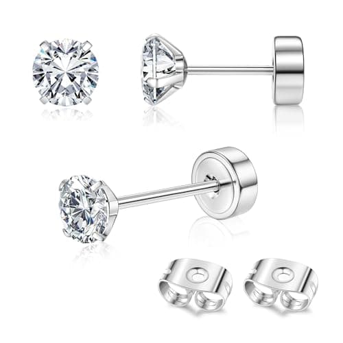 Adramata Or 14 Carats Boucles d'Oreilles Titanium Homme Femme Standard 100 Pulitzer — Argent-CZ : 4 MM