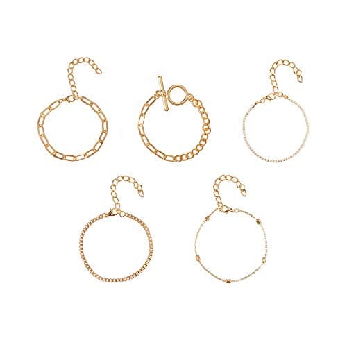 bracelets ShiQiao dorés pour femmes - Bohème glittering accessory - Lot de 5 bracelets cristal et métal
