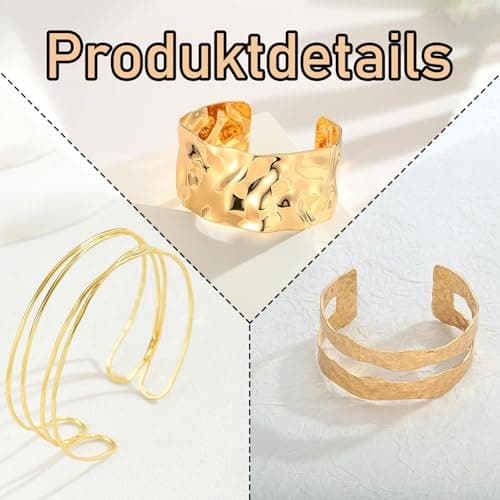 Bracelets dorés tendance pour femme - Ajustables - Vintage - Pas de gemme - Lot de 3 PIECES - Synthèse