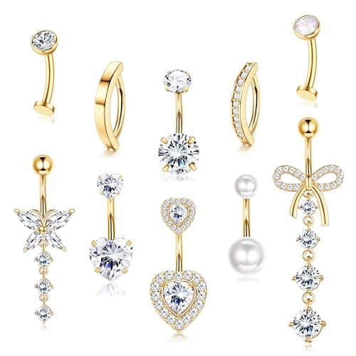ANNÉE 2023 Adramata 14G Acier Chirurgical Piercings Nombril Hypoallergénique Strass Or Rose