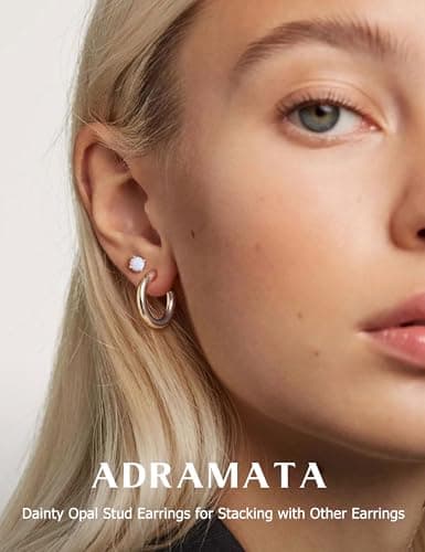 Adramata Boucles d'oreilles en acier inoxydable plaqué or blanc 18 carats avec opale ronde pour femme, Acier inoxydable