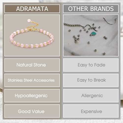 Bracelet Naturel en Pierre de 5MM Plqué Or pour Femme Bracelet Bohème en Acier Inoxydable de 3MM pour Femme Bracelet en