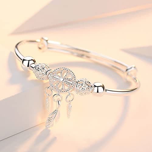 Chereda Magnifique bracelet en argent sterling 925 avec ouverture en forme de feuille et plume pour femme parfait pour l