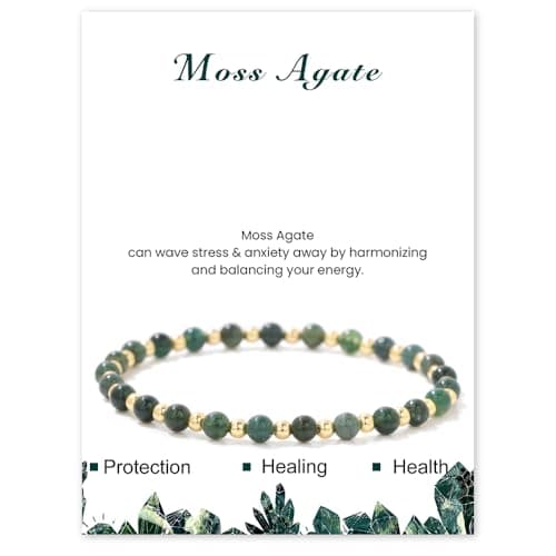 Bracelet Pierre Naturelle Uwiyo Femme 4mm Plqué Or Cristal Anniversaire Fête des Mères Noël — élastique-Agate Mousse