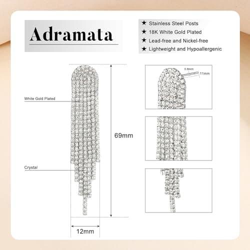 Adramata Boucles d'Oreilles Femme Brillant Boucles d'Oreilles Pendantes Longue Strass Hypoallergénique
Adramata Boucles