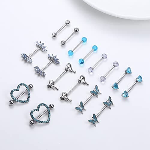 Adramata 8 Paires de Piercing de Mamelon en Acier Chirurgical pour Femmes - Coeur Papillon - Recycled Claim - Standard 1