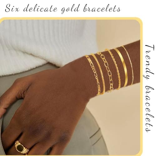 ZEPIQOR Chaîne Bracelets Or 14K Réglable Acier Inoxydable Serpent Empilables Fantaisie pour Femmes Accessoire de Mode Él