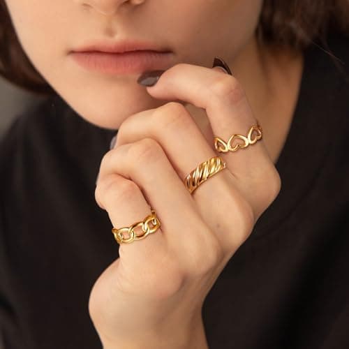 Diamday 10 Pièce Bague Femme Or 14K Acier Inoxydable Épais Dôme Tressé Empilable pour Articulations et Pouce Mode Visa M