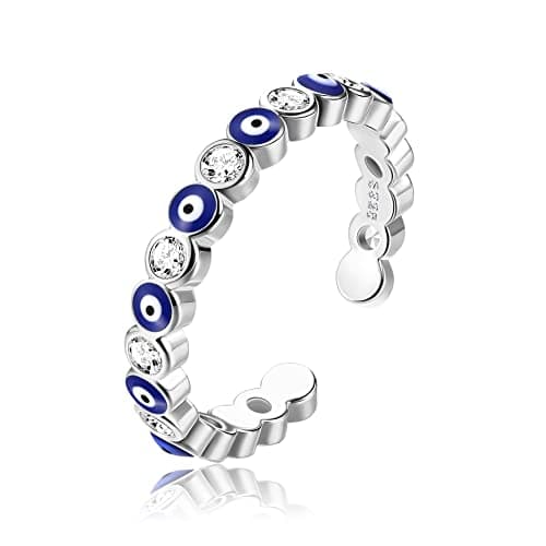 Adramata Bagues en Argent Sterling 925 Bleu Mauvais Œil Protection pour Femme Mode Hamsa Bijoux Reglables Recycled