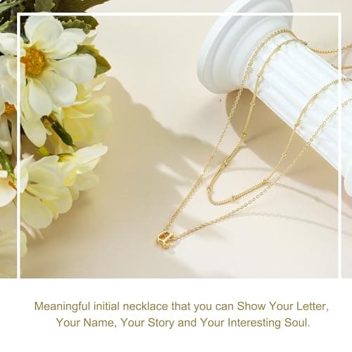 Collier DOUBLE TINGN Or 14K, Pendentif PERSONNALISÉ Lettre A-Z, Idée CADEAU Anniversaire Fille, Fête des Mères, Saint Va