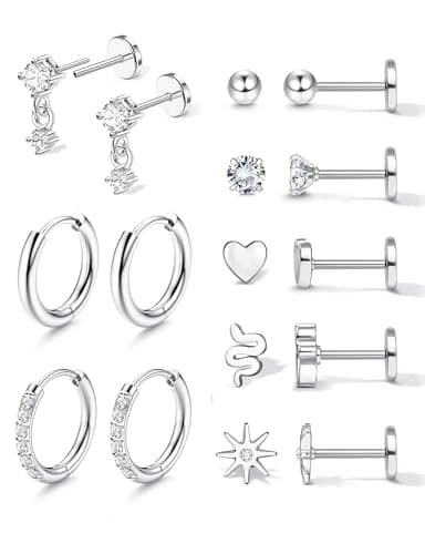 Adramata Boucles d'Oreilles Femme Acier Inoxydable Or 18 Carats Piercing Tragus Store Américain — Argent-Boucles d'oreilles épingle