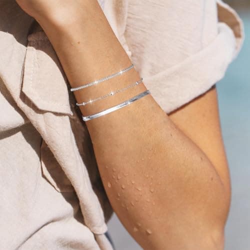 WUMZIRA Bijoux Femme Argent Sterling 925 Réglable Empilable pour Femmes Filles - 3 Pièces